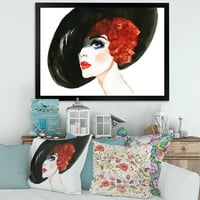 Designart 'Portret žene crvene glave dame u šeširu' Moderni uokvireni umjetnički tisak