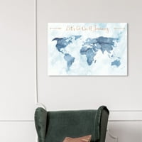 Wynwood Studio Maps and Flags Wall Art Canvas Otisci 'Idemo na putovanje' World Maps - Plava, plava