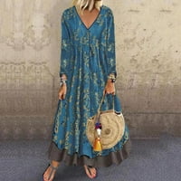 Mini haljine za žene s izrezom u obliku slova U i cvjetnim ležernim rukavima, labave dvije duge haljine