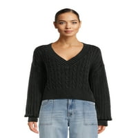 Madden NYC Juniors kabel pleteni džemper s puloverom V-izreza, srednje težine, veličina XS-3xl