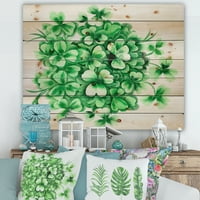 DesignArt 'zeleni vintage lišće Shamrock' tradicionalni otisak na prirodnom borovom drvetu