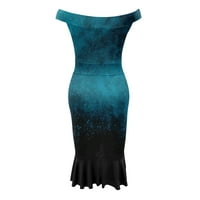 Ženske Ležerne haljine za zabave s cvjetnim printom s neravnim rubom, haljina sirena s jednim ramenom s otvorenim leđima, Plava;