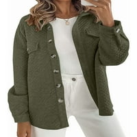 ; Ženska bluza jakna prošivena jesenska košulja dugih rukava kaput gornja odjeća Na kopčanje s reverom vojska zelena;