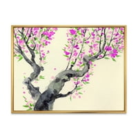 Japansko stablo s ljubičastim cvjetovima na uokvirenom slikarskom platnu umjetnički tisak