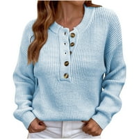Džemperi Za Žene Jesen-Zima ležerni seksi modni pleteni džemper s izrezom u obliku slova u, jednobojni vrhovi dugih rukava, bluza
