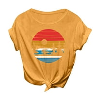 Majica za žene, ležerna Vintage majica s printom sunca u stilu kampiranja, jednobojna majica kratkih rukava, top