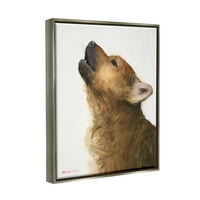 Stupell Industries Howling Brown Dog Portret zamršeni detalji Slikanje Slikanje sjajnog sivog plutajućeg uokvirenog platna Umjetnost