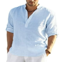 Muška pamučna lanena košulja, Ležerne lagane majice dugih rukava na kopčanje, obične ljetne bluze Na plaži, vrhovi