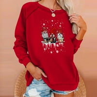 Ženske majice džemper s okruglim vratom s božićnim printom široka bluza dukserica bez kapuljače udobna osnovna odjeća