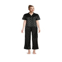 Lissome Women i Women's Plus satenski kadinski okvir za usjev i hlače set za spavanje, 2-komad