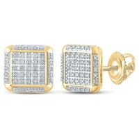 Ženske okrugle četvrtaste dijamantne naušnice od žutog zlata od 10 karata