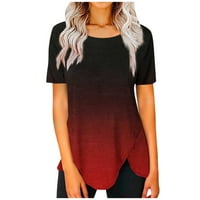 Ženska ljetna majica s okruglim vratom s kratkim rukavima, tiskani donji dio, nepravilni pulover s prorezom, gornji dio