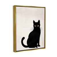 Stupell Industries Halloween crna mačka silueta Grafička umjetnost Metalno zlato plutajuće uokvireno platno print zidna umjetnost,