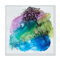 DesignArt 'Rainbow silueta drveta na obali noću' Moderno uokvireno platno zidne umjetničke print