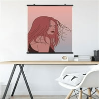 Ručno nacrtana žena s lepršavom kosom, zidni poster, 22.375 34