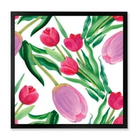 Dizajnerski uzorak cvjetanje lijepih ružičastih tulipana na bijeloj pozadini tradicionalni uokvireni umjetnički tisak
