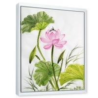 Jedinstveni 'pojedinačni vintage ružičasti lotosov cvijet s tradicionalnim uokvirenim platnenim umjetničkim printom u uokviri