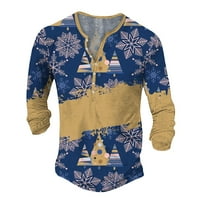 Muška Božićna modna ležerna majica s digitalnim tiskom od 3 inča, majica dugih rukava, majica za muškarce, plava
