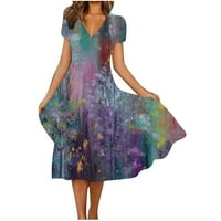 Poluformalna haljina za dame, ljeto, Plus veličina, kratki rukav, izrez u obliku cvijeta, Cvjetni uzorak, savršeno pristajanje, Nebeskoplava