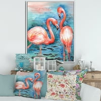 DesignArt 'Pink Flamingos Ljubavne ptice u plavoj vodi I' Farmhouse uokvirena platna zidna umjetnička tiska