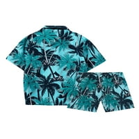 Muška odjeća Majica na kopčanje na kopčanje kratke hlače Trenirka s printom kokosove palme Komplet odjeće za slobodno vrijeme kratkih