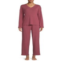 Lissome ženska ukusna pidžama s rebrama set s V-izrezom, 2-dijelom