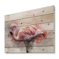 Designart 'Sažetak portret Pink Flamingo v' Farmhouse Print na prirodnom borovom drvetu