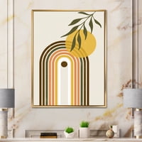 DesignArt 'Sažetak retro duge sa žutim suncem' Moderno uokvireno platno zidne umjetničke ispis