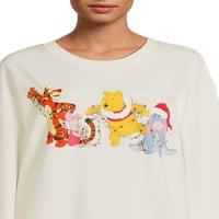 Disney Women's Winnie Pooh Holiday Lights Fleece Pulover