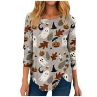 ; / Ženski ležerni pulover s okruglim vratom s printom za Noć vještica Duksevi s dugim rukavima gornji dio bluze sivi;