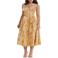 Ženska boho cvjetna Maksi haljina s naramenicama s četvrtastim izrezom i krojem A kroja duga korzet haljina ljetna haljina U Stilu