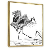 Jednobojni Japanski orijentalni dizalica ptica uokvirena slika platno umjetnički tisak