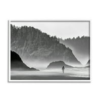 Stupell Osoba koja šeta stjenovitim liticama obala pejzažna fotografija bijela uokvirena umjetnička print zidna umjetnost umjetnost