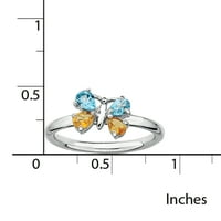 Prsten leptira od čistog srebra s plavim topazom i citrinom