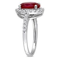 Ženski prsten od 4 karatnog ovalnog rezanog rubina i bijelog safira od 10 karatnog bijelog zlata