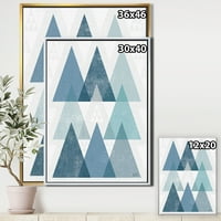 Dizajnerska umjetnost minimalistički trokuti u plavoj boji platno u modernom okviru sredinom stoljeća