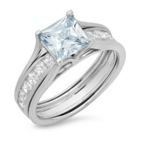 2. Dijamantni rez princeza prirodni nebesko plavi topaz od bijelog zlata 14k s naglascima vjenčani set od 7,5