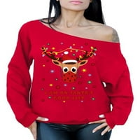Maskirani jelen-smiješni Božićni džemper-sretan praznik, ružna božićna Majica na poklon-za žene s ramena
