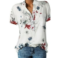 Topovi za proljeće za žene, ležerna majica s labavim gumbima, ljetne košulje kratkih rukava s cvjetnim printom, bijele boje