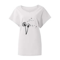 Majice za žene s botaničkim printom u obliku slova u, pamučna ležerna majica kratkih rukava šišmiš, Ženska bijela, Veličina 3 inča