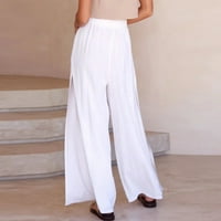Modne ženske ljetne casual labave pamučne i lanene jednobojne zavojne hlače, hlače u donjem dijelu