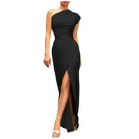 Ljetne haljine za žene Asimetrična večernja haljina bez rukava modna haljina s printom s jednim ramenom u crnoj boji;