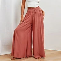 Ženske hlače Pune dužine jednobojne široke hlače s lumenom, Polukombinezon, kombinezon s džepovima, duge hlače, široke hlače visokog