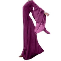 + / Ženske jesensko-zimske gotičke retro jednobojne balske haljine s dugim rukavima, Maksi haljina u ljubičastoj boji 2 inča