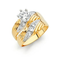 14k bijeli i žuti zlatni nakit od 14k dvobojnog okruglog kubičnog cirkonija od 14k ženskog vjenčanog prstena i svadbenog prstena