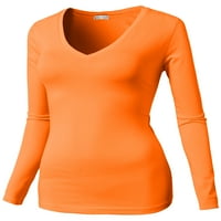 Ženska osnovna ugrađena meka pamučna majica dugih rukava s dugim rukavima s narančastim izrezom u obliku narančaste boje