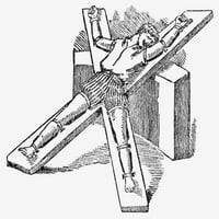 Stroj za raščlanjivanje. Srednjovjekovni uređaj za mučenje. Drvorez iz 19.stoljeća. Ispis plakata iz