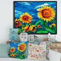 DesignArt 'Sunflowers polje pod svijetlo plavim nebom' tradicionalno uokvireno platno zidne umjetničke tiska