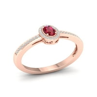 Carski dragulj 10k ružičasto zlato, rubin ovalnog reza, 1 10K dijamant s dvostrukom aureolom, ženski prsten