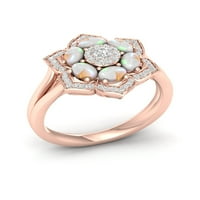 Imperijalni dragulj 10K ružičasti zlatni srebrni ovalni rez stvoren je Opal stvoren bijeli safirski ženski deko koktel prsten